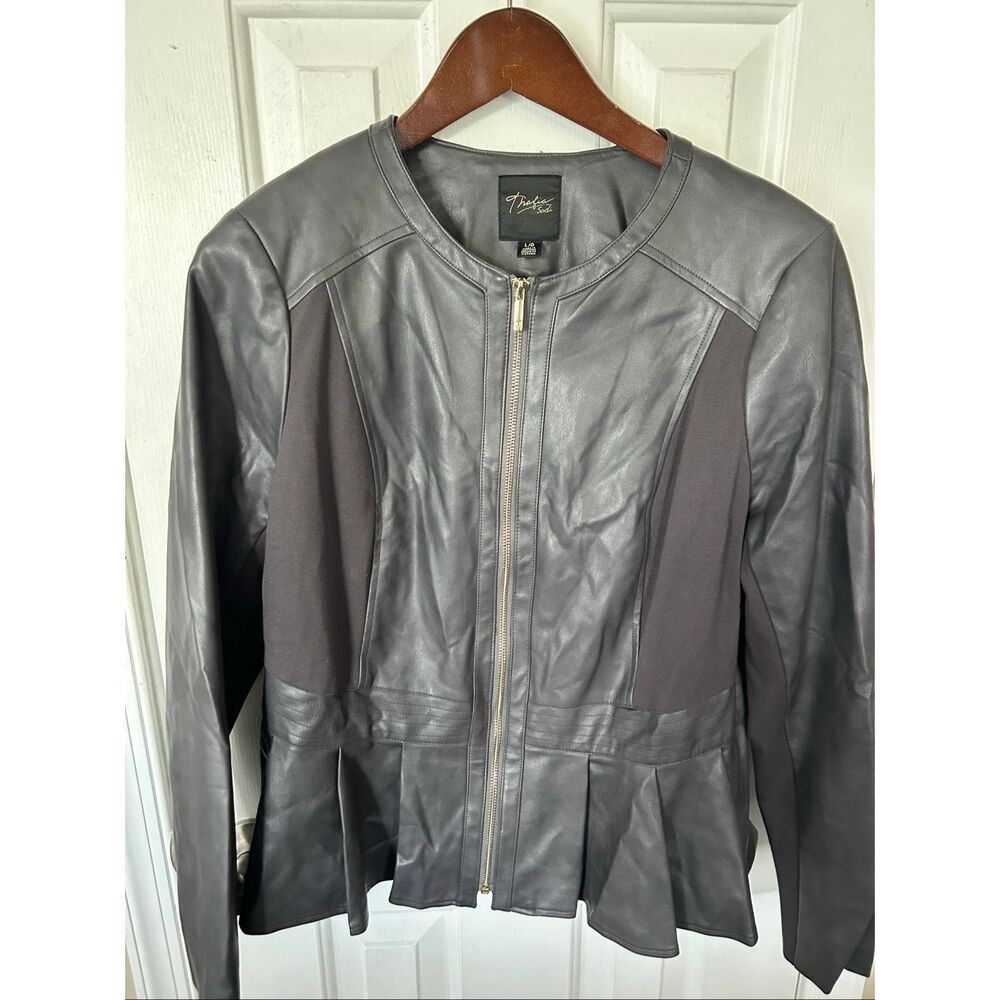 Thalia Sodi Gray Faux Leather Peplum Jacket size L - Picture 10 of 11